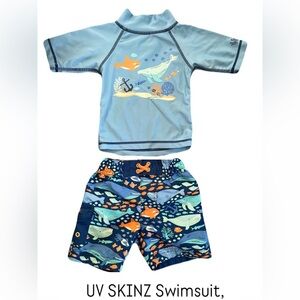 Blue and Orange Rashguard Swim Set with Sea Life Patterns